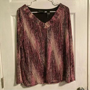 Axcess long sleeve pink and purple v-neck lined blouse  women’s XL